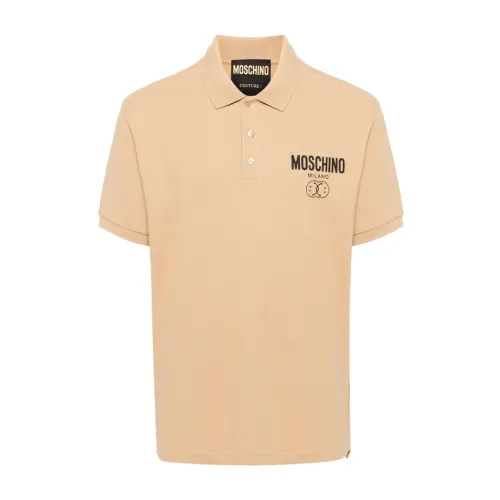 Moschino , Beige Polo Shirt with Logo Print ,Beige male, Sizes:
