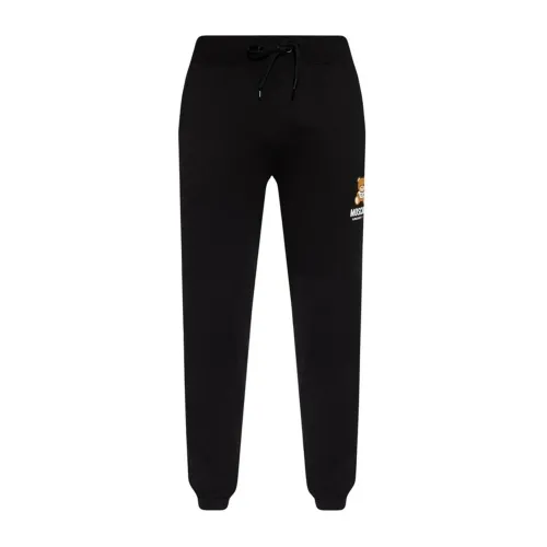 Moschino , Black Cotton Jogging Pants with Teddy Bear Logo ,Black male, Sizes: