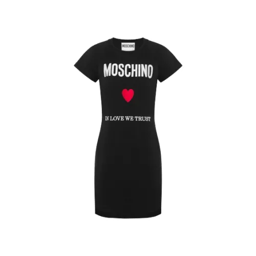 Moschino , Black Cotton Logo Embroidered Dress ,Black female, Sizes: