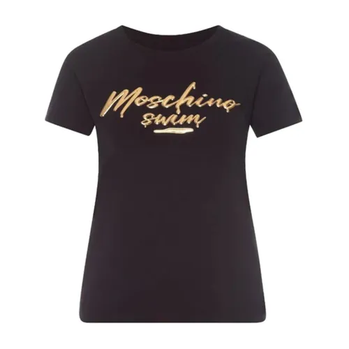 Moschino , Black Cotton T-Shirt with Logo Detail ,Black male, Sizes: