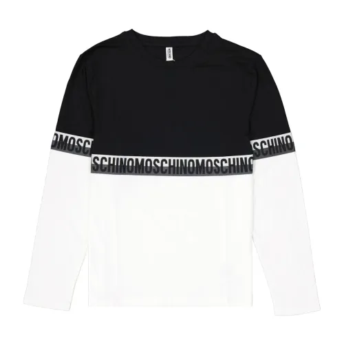 Moschino , Black Cotton T-Shirt with Logo Print ,Black male, Sizes: