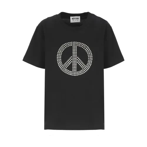 Moschino , Black Cotton T-shirt with Peace Logo ,Black female, Sizes: