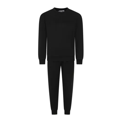 Moschino , Black Cotton Tracksuit with Logo ,Black male, Sizes: