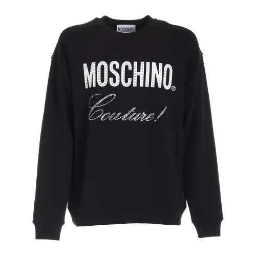 Moschino , Black Crystal Logo Sweatshirt ,Black male, Sizes: