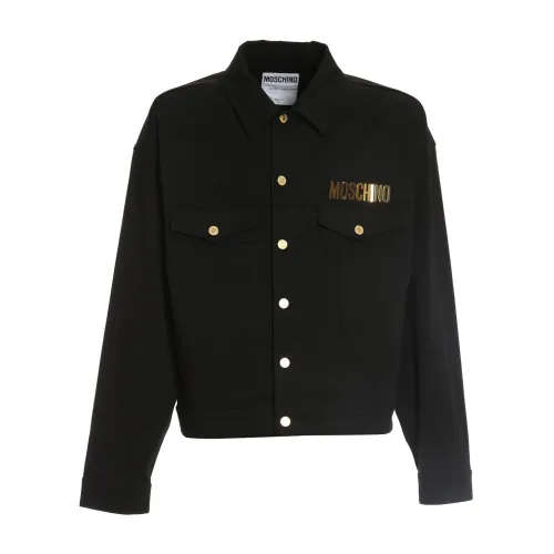 Moschino , Black Denim Jacket with Gold Logo ,Black male, Sizes: