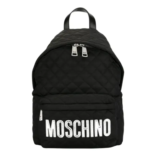 Moschino , Black Double Zip Backpack with Logo Plaque ,Black male, Sizes: ONE SIZE