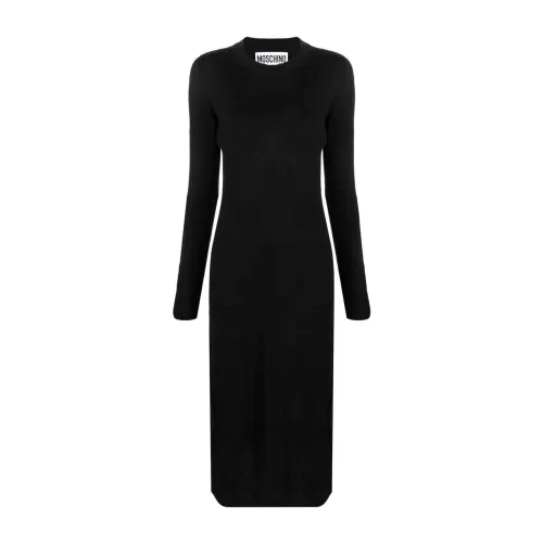 Moschino , Black Fitted Knitted Midi Dress ,Black female, Sizes: