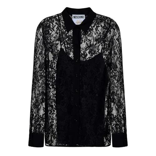 Moschino , Black Floral Lace Shirt with Satin Tank Top ,Black female, Sizes: