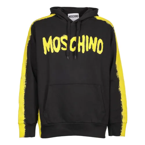 Moschino , Black Hooded Sweatshirt - Regular Fit - Suitable for Cold Weather - 100% Cotton ,Black male, Sizes: