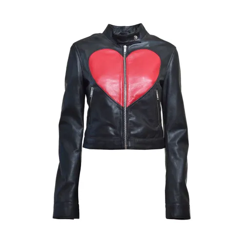 Moschino , Black Leather Biker Jacket ,Black female, Sizes: