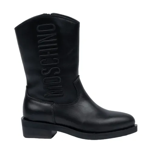 Moschino , Black Leather Camperos with Side Zip ,Black female, Sizes: