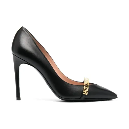 Moschino , Black Leather Closed High Heel Pumps ,Black female, Sizes: