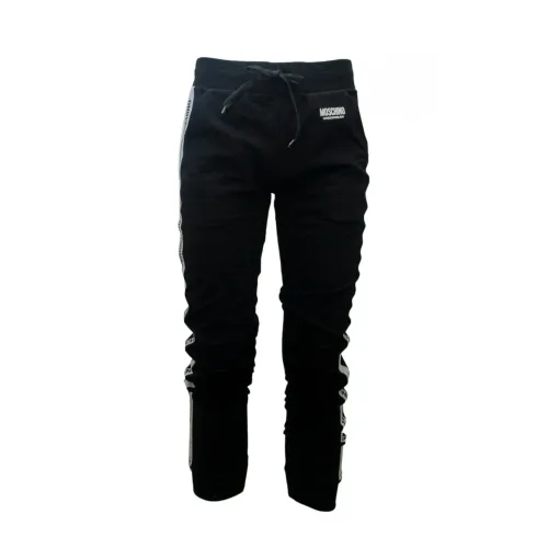 Moschino , Black Logo Elastic Waistband Trousers ,Black male, Sizes: