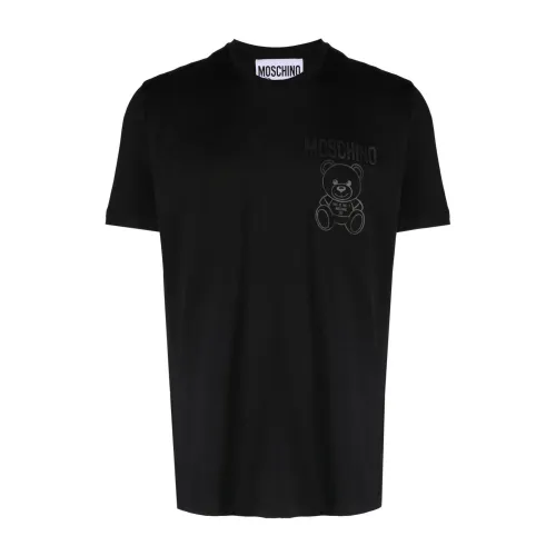Moschino , Black Logo-Print Cotton T-Shirt ,Black male, Sizes: