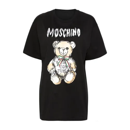 Moschino , Black Logo Print Teddy Bear T-shirts and Polos ,Black female, Sizes: