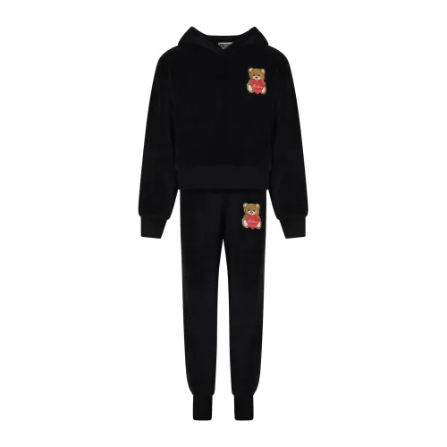 Moschino , Black Teddy Bear Sweatshirt and Trousers Set ,Black unisex, Sizes: