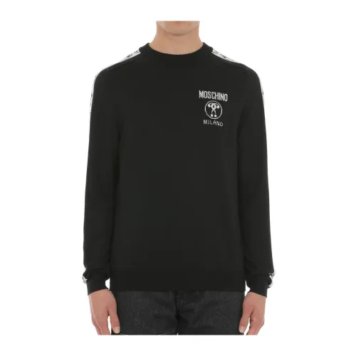 Moschino , Black Wool Crewneck Sweatshirt with Iconic Logo ,Black male, Sizes: