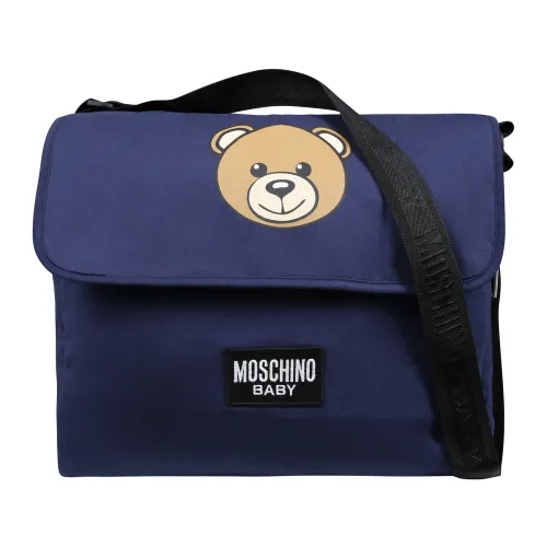 Moschino , Blue Cotton Mother Bag with Teddy Bear Logo ,Blue unisex, Sizes: ONE SIZE