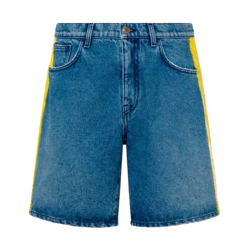 Moschino , Blue Denim Shorts with Hand-Painted Side Stripes ,Blue male, Sizes: