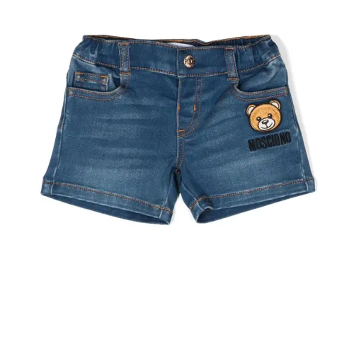Moschino , Blue Denim Shorts with Teddy Bear Motif ,Blue male, Sizes: