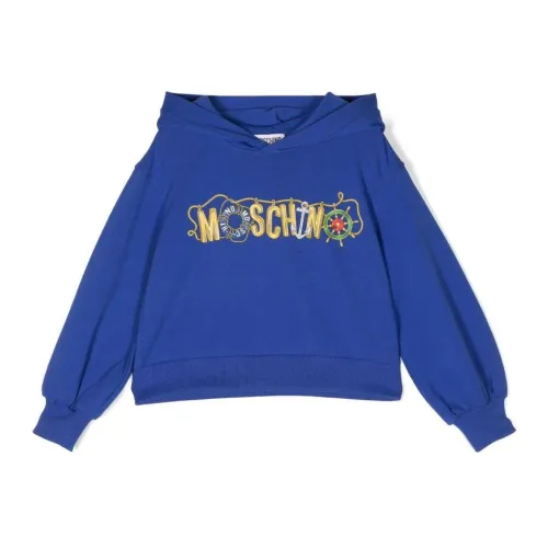 Moschino , Blue Electric Cropped Sweater with Logo Print ,Blue female, Sizes: