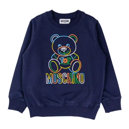Moschino , Blue Embroidered Logo Sweater ,Blue male, Sizes:
