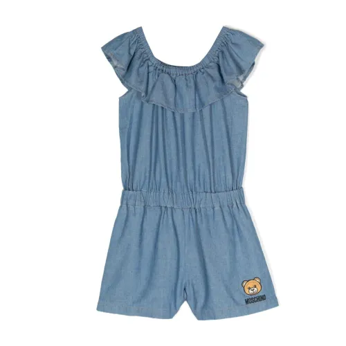 Moschino , Blue Sleeveless Jumpsuit with Teddy Bear Patch ,Blue female, Sizes: