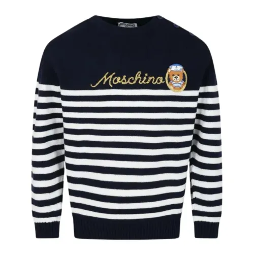 Moschino , Blue Striped Sweater with Teddy Applique ,Blue female, Sizes: