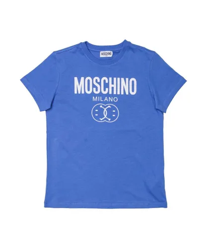 Moschino Boys Boy's Double Smiley Logo T-Shirt in Blue Cotton