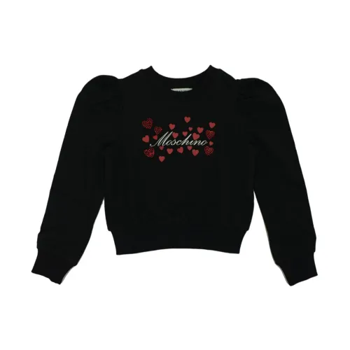 Moschino , Cotton Sweatshirts with Balloon Sleeves and Heart Print ,Black female, Sizes:
