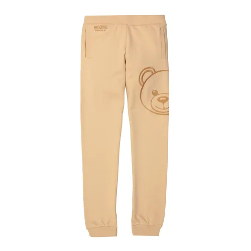 Moschino , Cozy Beige Teddy Pants with Embroidered Logo ,Beige female, Sizes: