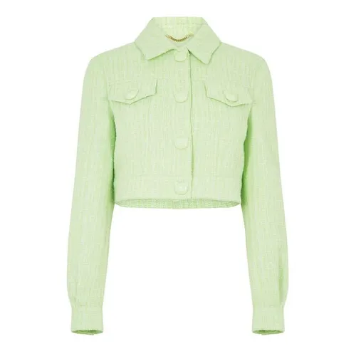 MOSCHINO Cropped Teddy Tweed Jacket - Green