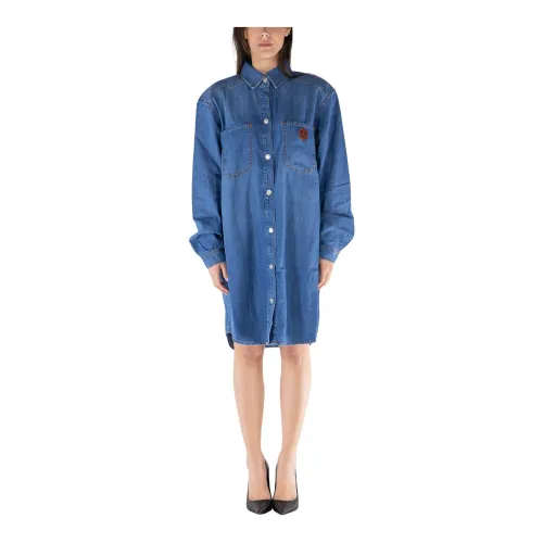 Moschino , Denim Dress with Pointed Collar ,Blue female, Sizes: