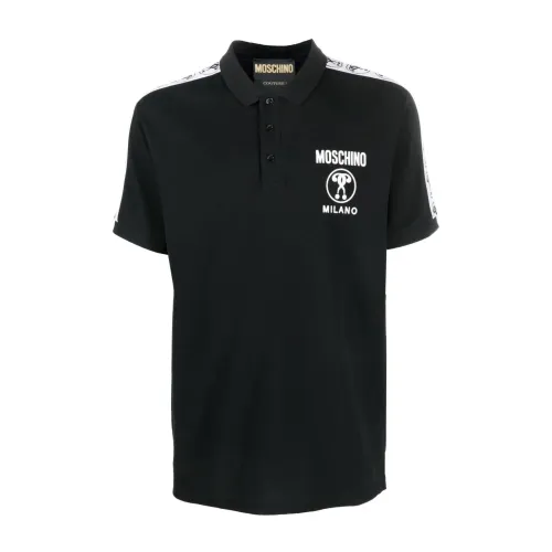 Moschino , Double Question Black Polo Shirt ,Black male, Sizes: