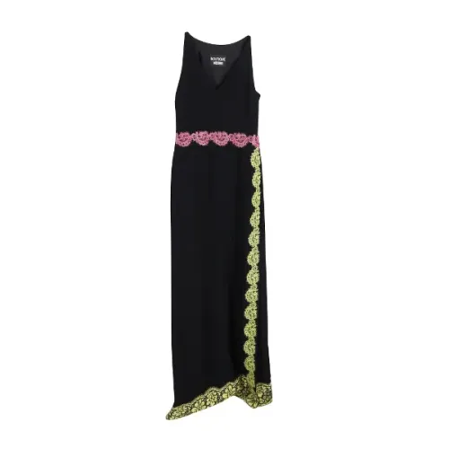 Moschino , Elegant Lace Trimmed Maxi Dress ,Black female, Sizes:
