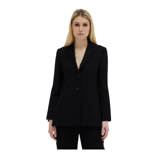 Moschino , Elegant Long Blazer with High Side Slits ,Black female, Sizes: