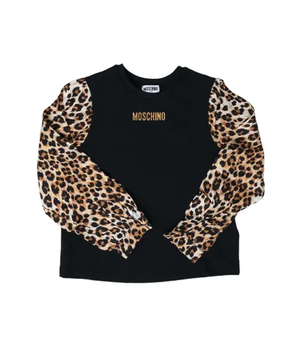 Moschino Girls Girl's Animalier Sleeve T-Shirt in Black Cotton