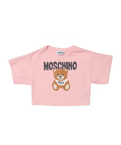 Moschino Girls Girl's Teddy Bear Cropped T-Shirt in Pink Cotton