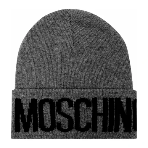 Moschino , Grey Knitted Hat with Logo Design ,Gray male, Sizes: ONE