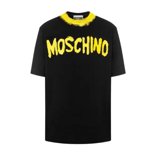 Moschino , Hand-Painted Logo Print T-Shirt - Black ,Black male, Sizes: