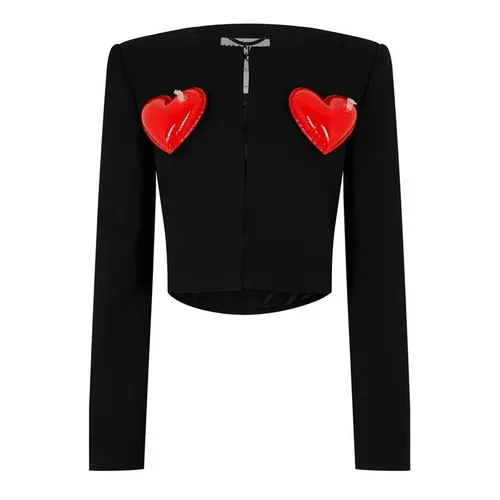 MOSCHINO Inflatable Hearts Cropped Jacket - Black