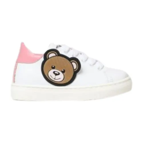 Moschino , Kids Leather Flat Shoes with Bear Print ,White female, Sizes: