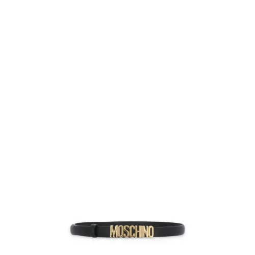 Moschino , Leather Belt with Metallic Logo Buckle ,Black female, Sizes: