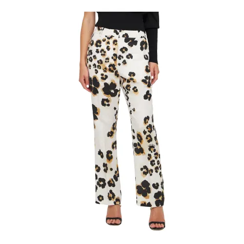 Moschino , Leopard Print LinenStraight Trousers ,Multicolor female, Sizes: