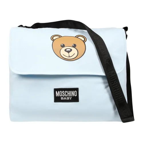 Moschino , Light Blue Cotton Mother Bag with Teddy Bear Logo ,Blue unisex, Sizes: ONE SIZE