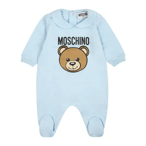Moschino , Light Blue Teddy Bear Babygrow ,Blue male, Sizes: