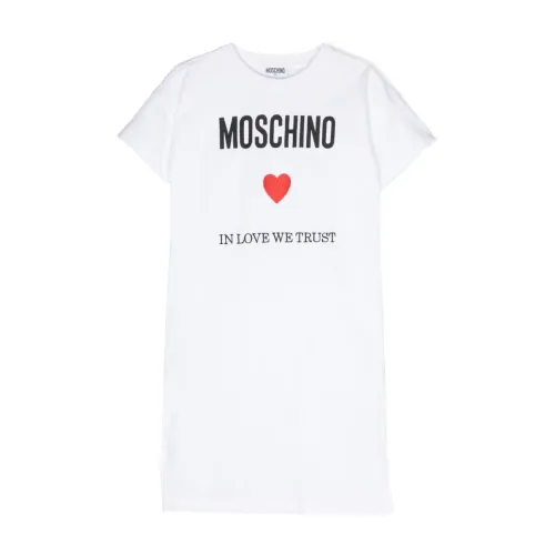 Moschino , Logo Dress with Red Heart ,White female, Sizes: