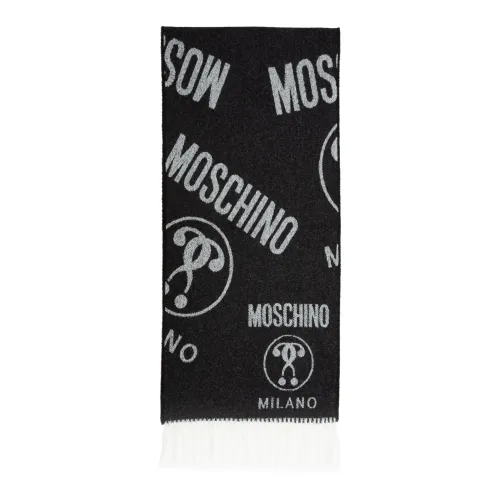 Moschino , Logo Fringed Wool Scarf ,Black male, Sizes: ONE