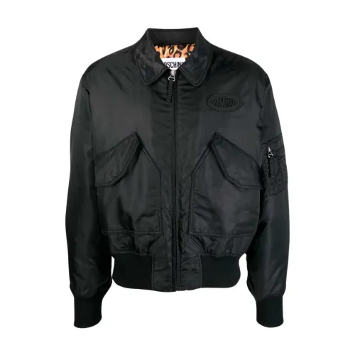 Moschino , Logo Patch Bomber Jacket - Black ,Black male, Sizes:
