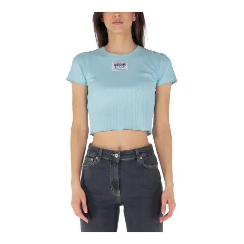 Moschino , Logo Patch Cropped Top in Viscose ,Blue female, Sizes: